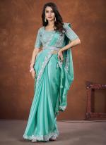 Banarasi Crush Silk Aqua Blue Party Wear Sequence Work Saree